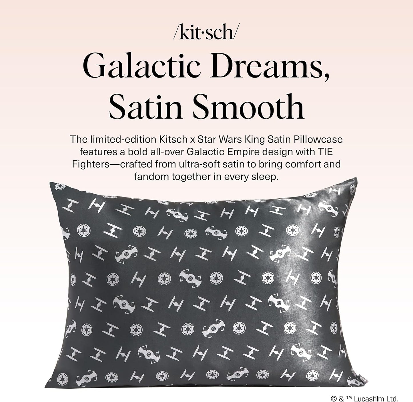 Kitsch x Star Wars Galactic Empire Satin Pillowcase | Satin Pillowcase with Zipper, Better Than Silk Pillowcase | Frizz-Reducing Pillow Case for Hair & Skin Care, Cooling & Breathable - Standard