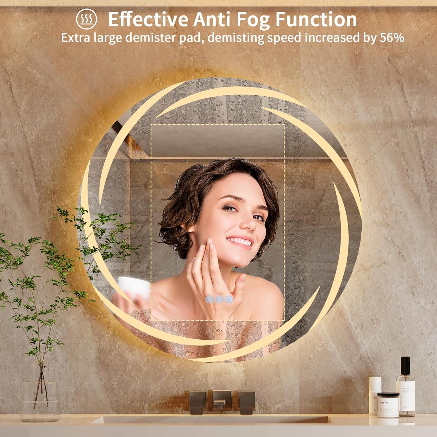 LUVODI Lighted LED Bathroom Mirror: 24” Circle Lighted Dimmable Wall Mounted Vanity Mirror with Bright Backlit - Smart Mirror Anti Fog with Touch Switch for Restroom Bedroom Living Room