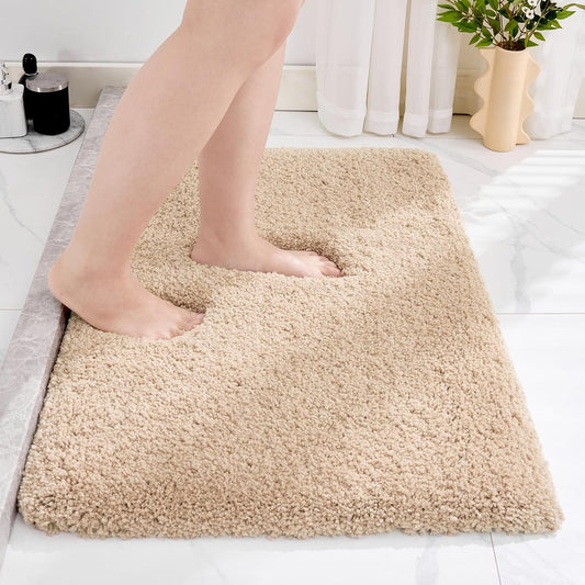 Beige Bathroom Rug 20x32 Non Slip Fluffy Bath Mat for Bathroom Floor Washable Plush Luxury Bath Rug for Tub Soft Shaggy Absorbent Shower Sink Mat
