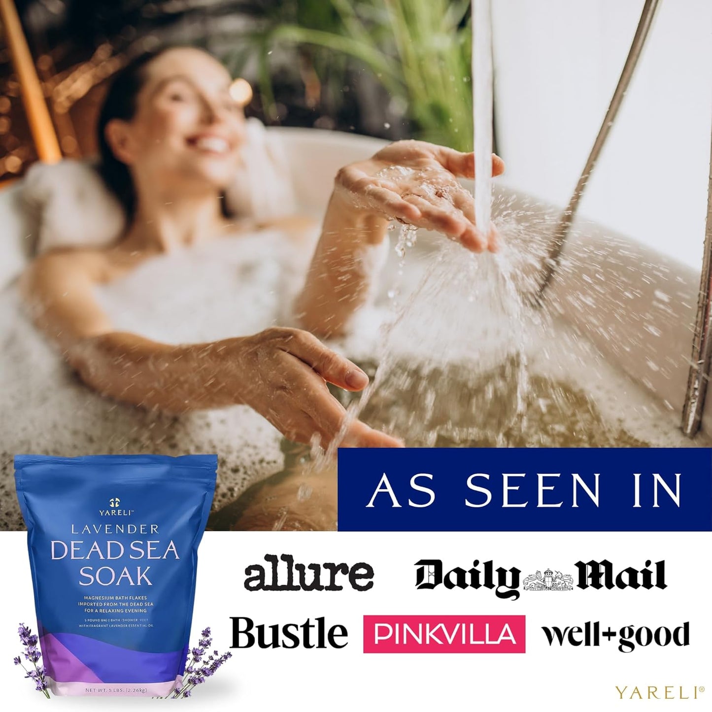 Yareli Magnesium Flakes, 5lb Lavender, Dead Sea Bath and Foot Soak, Alternative to Epsom Salt with Over 250,000mg of Magnesium Chloride Per Bag
