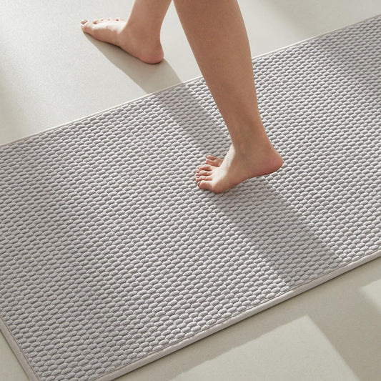 Bathroom Rugs Non Slip Washable, Super Absorbent Thin Bath Mat Quick Dry Low Pile Bathroom Rug, Light Grey 20"x48"