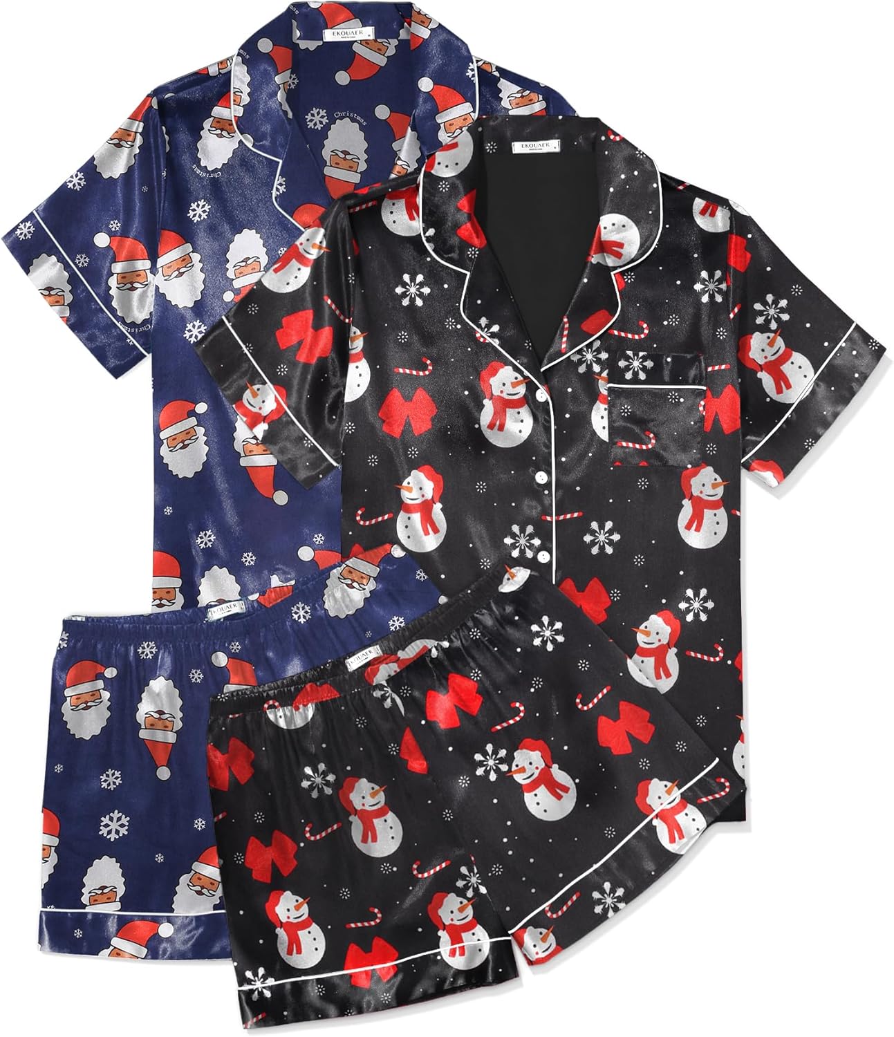 Ekouaer Pajamas for Women Set Silk Satin Pjs Shorts Sleepwear 2 Piece Loungewear S-XXL