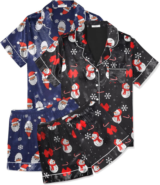 Ekouaer Pajamas for Women Set Silk Satin Pjs Shorts Sleepwear 2 Piece Loungewear S-XXL