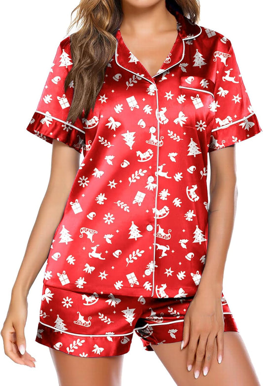 Ekouaer Pajamas for Women Set Silk Satin Pjs Shorts Sleepwear 2 Piece Loungewear S-XXL