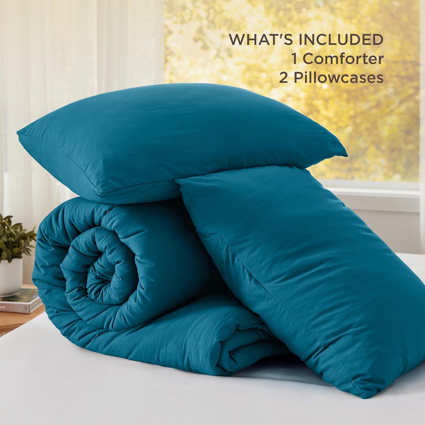 Bedsure California King Size Comforter Set, Teal Soft Prewashed Bedding for All Seasons, 3 Pieces GentleSoft™ Down Alternative Bed Set, 1 Lightweight Comforter (104"x96") and 2 Pillowcases (20"x36")