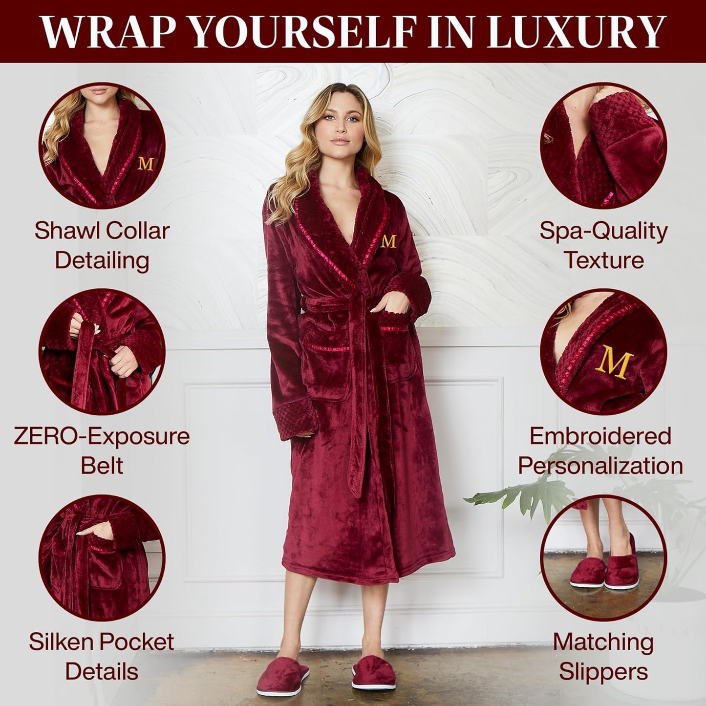 Lotus Linen Plush Robes for Women - Soft Bathrobe, Custom Monogram, Warm Fleece Robe with Pockets