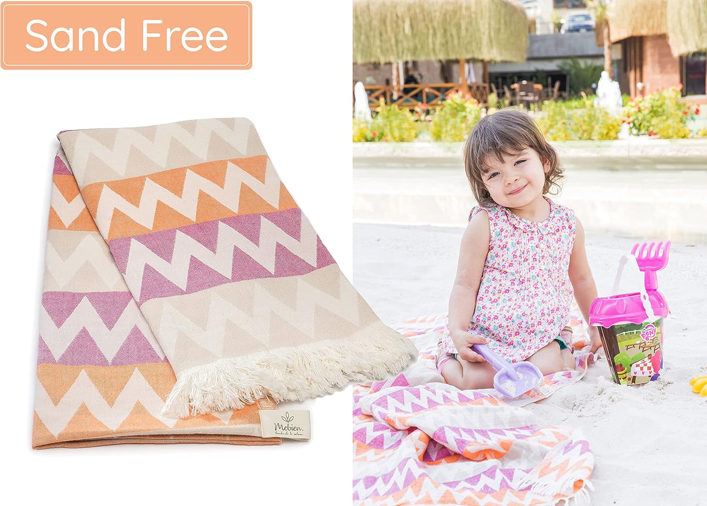 Turkish Beach Towel (35”x67”) – 100% Cotton Quick Dry, Lightweight Oversized Beach Towel for Pool & Travel – Zig Zag Orange Color