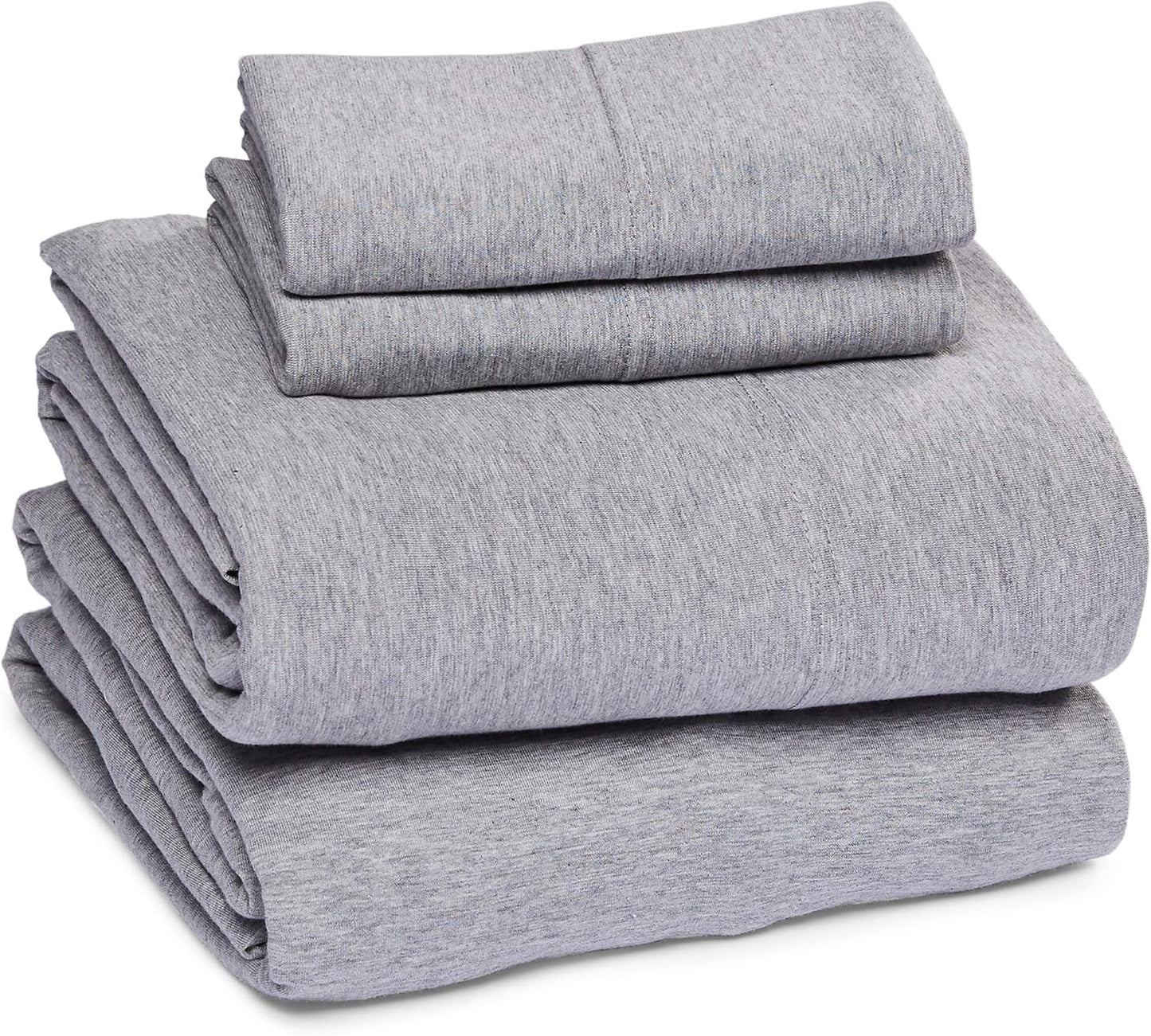 Amazon Basics 4 Piece Bed Sheets Set, 100% Cotton Jersey, Includes Super Soft, Flat and Fitted Sheets, Pillowcase, King, Light Gray, Solid
