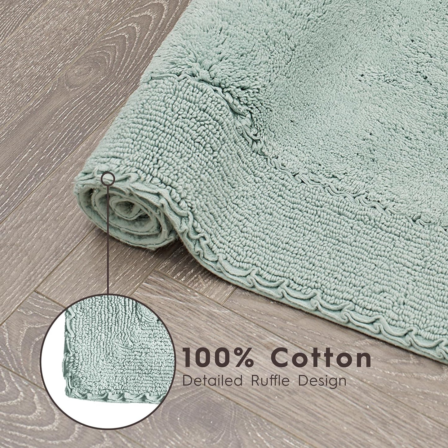 Laura Ashley Ruffle Border Aqua 27"x 45" 100% Cotton Bath Rug