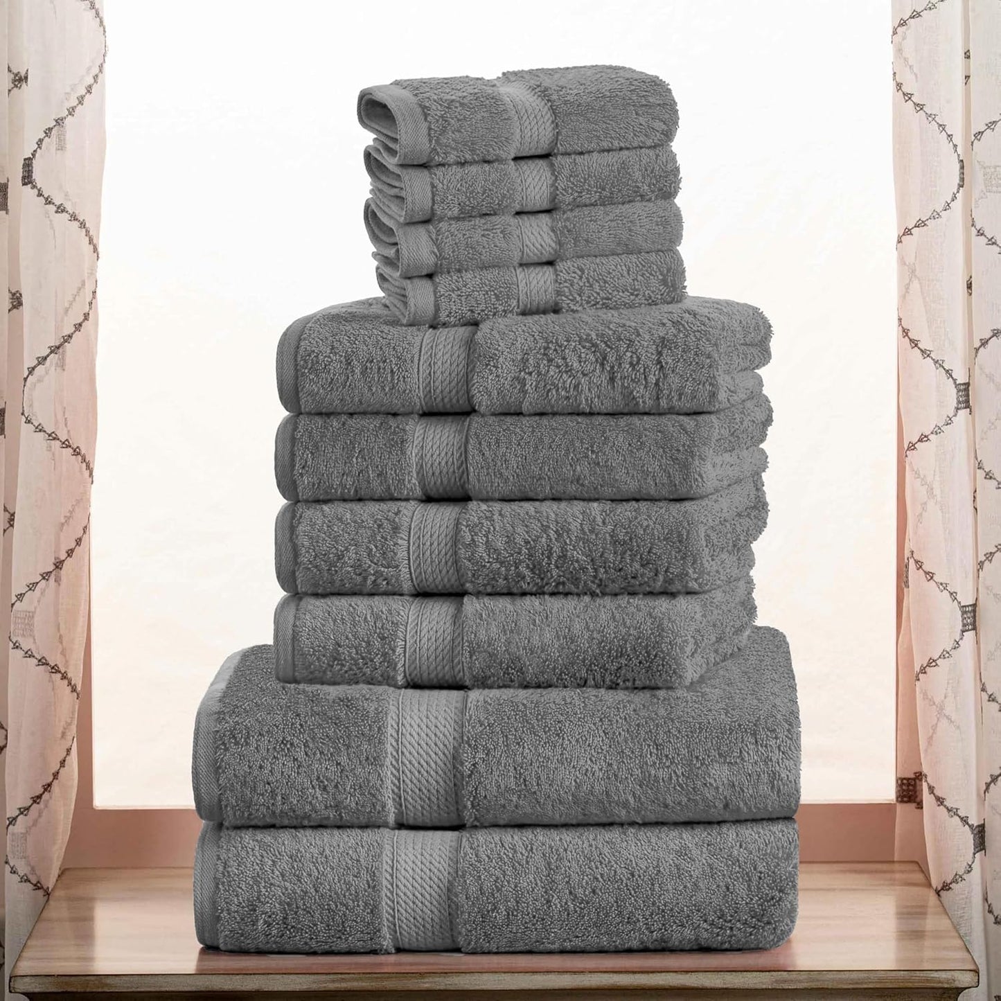 Superior Egyptian Cotton Pile 10 Piece Towel Set, Includes 2 Bath, 4 Hand, 4 Face Towels/Washcloths, Ultra Soft Luxury Towels, Thick Plush Essentials, Guest Bath, Spa, Hotel Bathroom, Charcoal