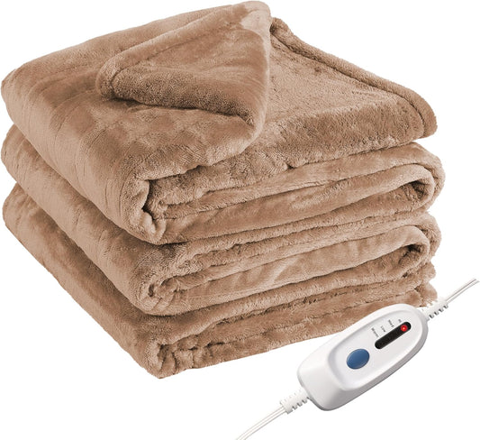 Electric Heated Blanket Full Size 72"x84",Soft Large Oversized, 4 Heating Levels & 10 Hours Auto Off, Cozy for Bed, Sofa, & Office, Machine Washable, Camel