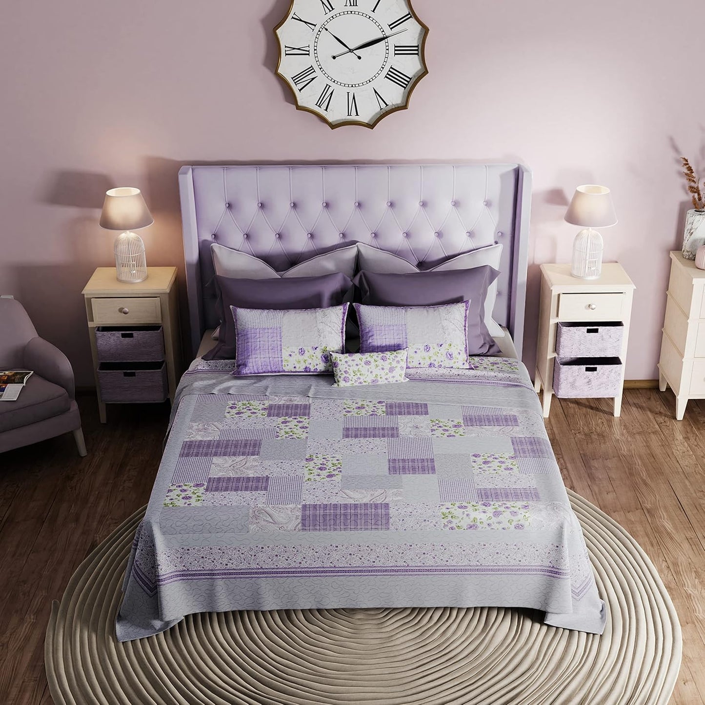 Donna Sharp King Quilt - Lavender Rose Cotton Contemporary Quilt with Patchwork Pattern - Machine Washable