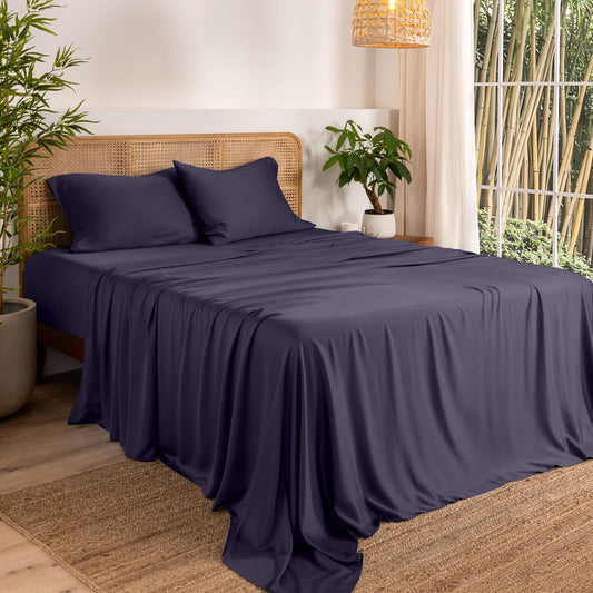 Bare Home 100% Rayon Made from Bamboo Queen Sheet Set - 4 Piece Bedding Set - Deep Pockets - Breathable - Easy Fit - Bedding Sheets & Pillowcases (Queen, Dusty Purple)