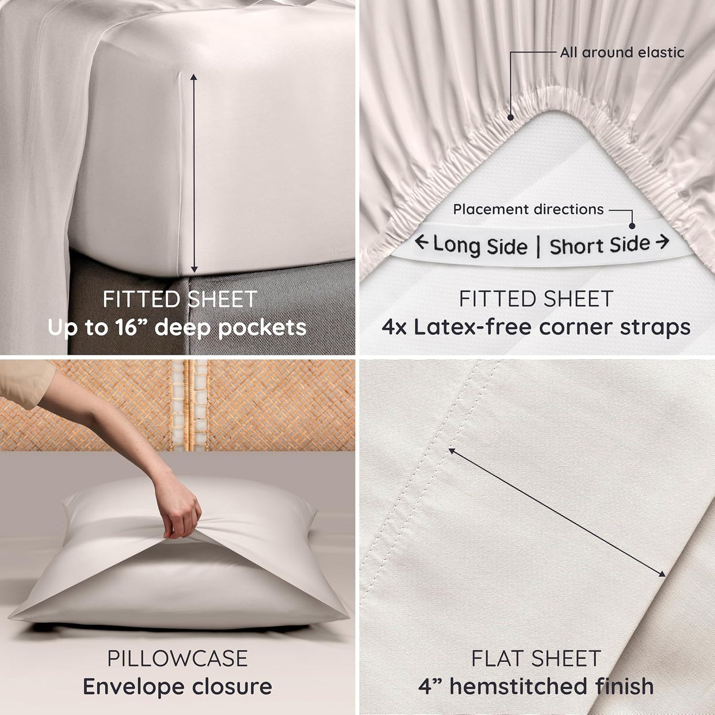 Bambaw 100% Viscose Derived from Bamboo Sheets King Size Set – 4pcs Luxury Bed Sheet Set, Best Cooling Sheets for Hot Sleepers, Soft & Breathable, Fits Up to 16'' Deep Pocket (Sand)