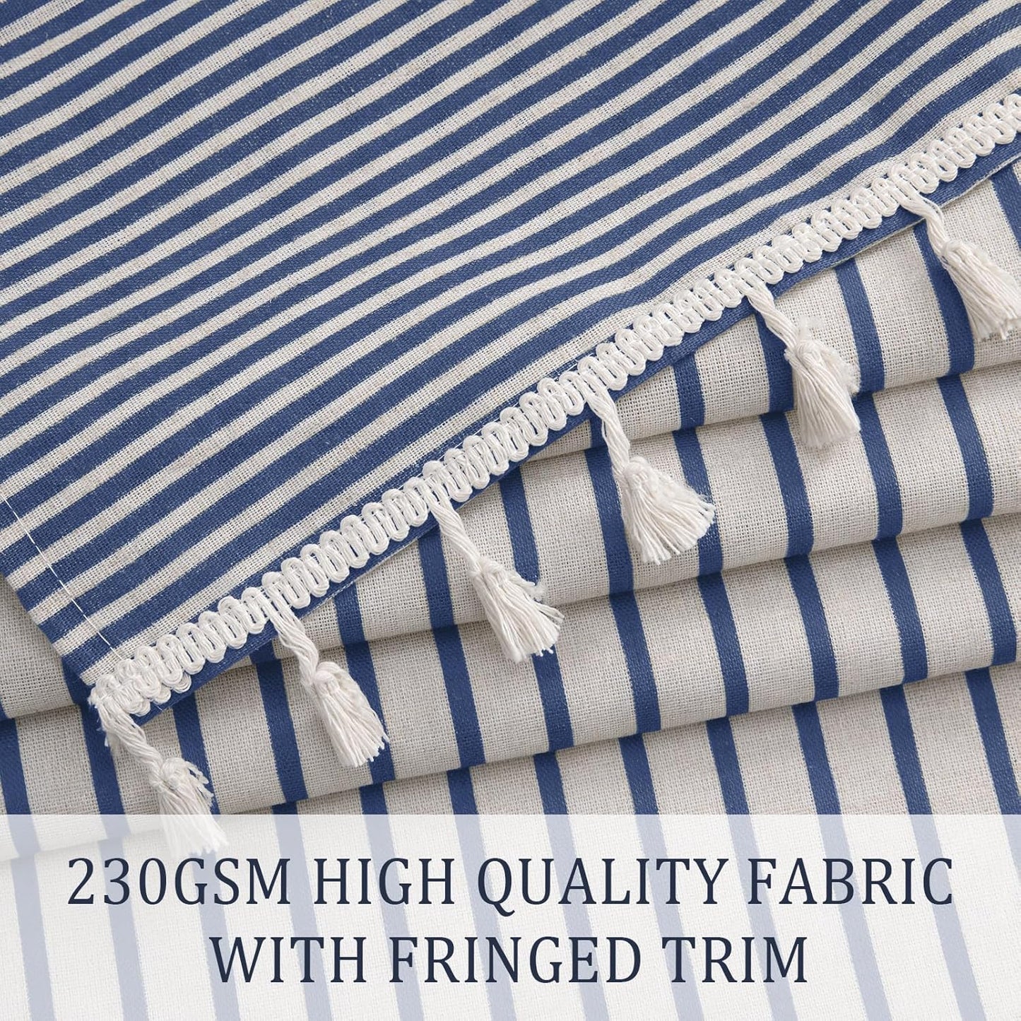 Awellife Blue Shower Curtain for Bathroom Linen Texture Stripe Tassel Shower Curtain 72 X 84 Inches Boho Neutral
