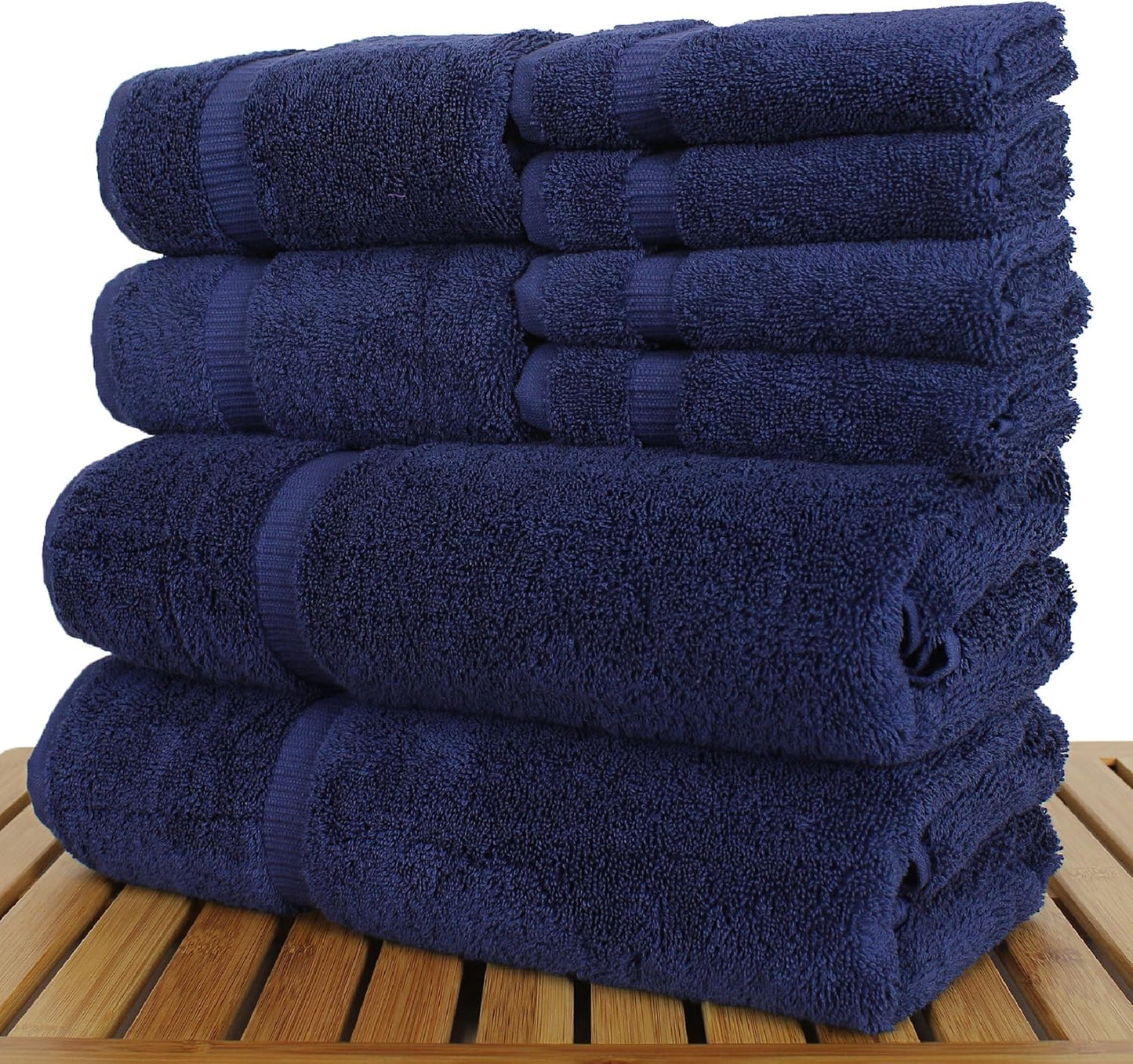 Luxury Hotel & Spa Quality, Highly Absorbent 100% Turkish Cotton, 750+ GSM, Eco Friendly Towel, Bathroom and Kitchen Dobby Border Towels, 2 Bath Towel, 2 Hand Towel, 4 Washcloths (8 Piece, Navy)