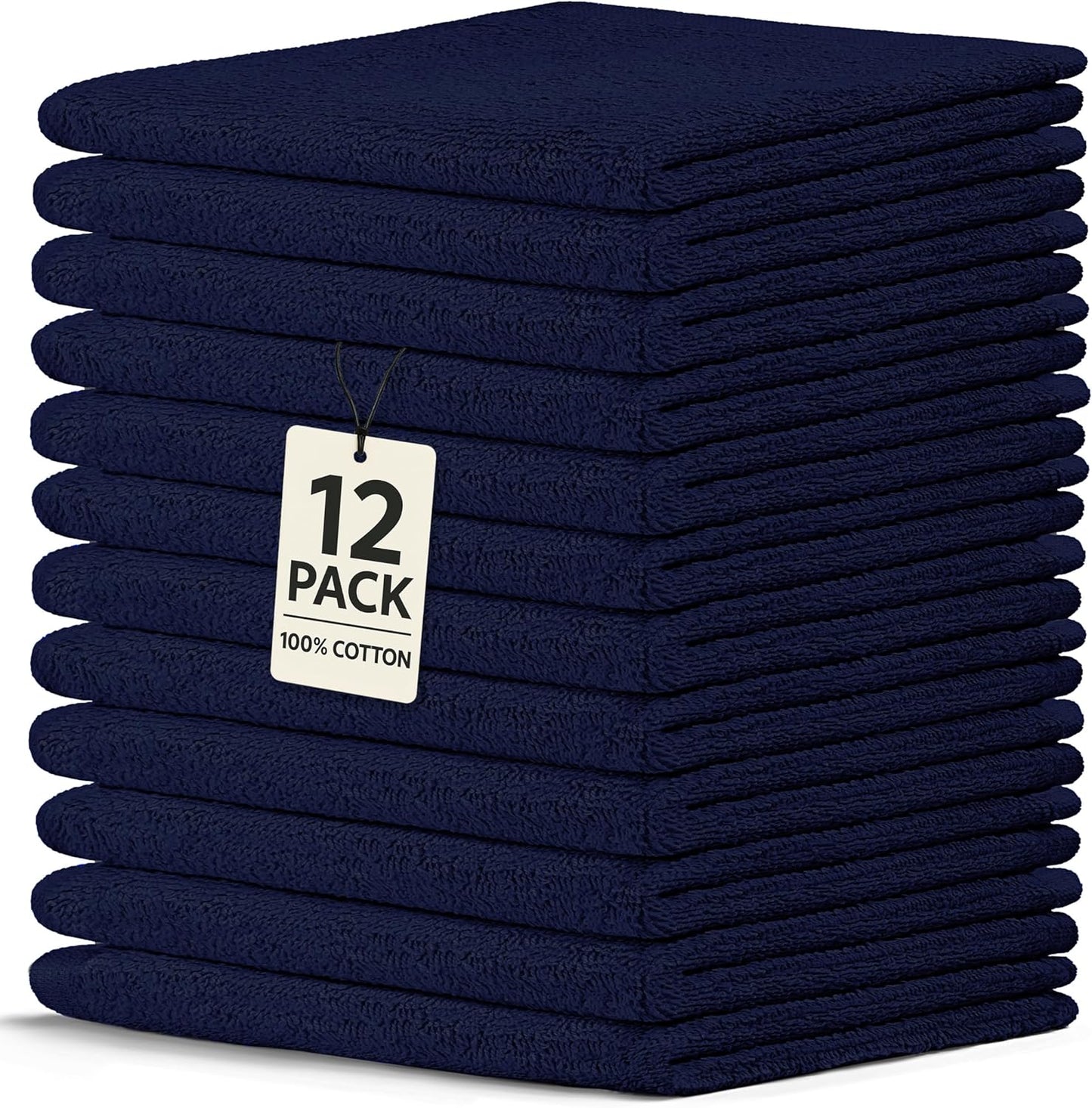 Crystal Ridge Cotton Wash Cloths 12 Pack - Washcloths for Showering, Face and Body, Soft and Highly Absorbent Multipurpose Towels for Bathroom, Kitchen, Spa and Gym - Wash Rags 12 x12 (Navy)