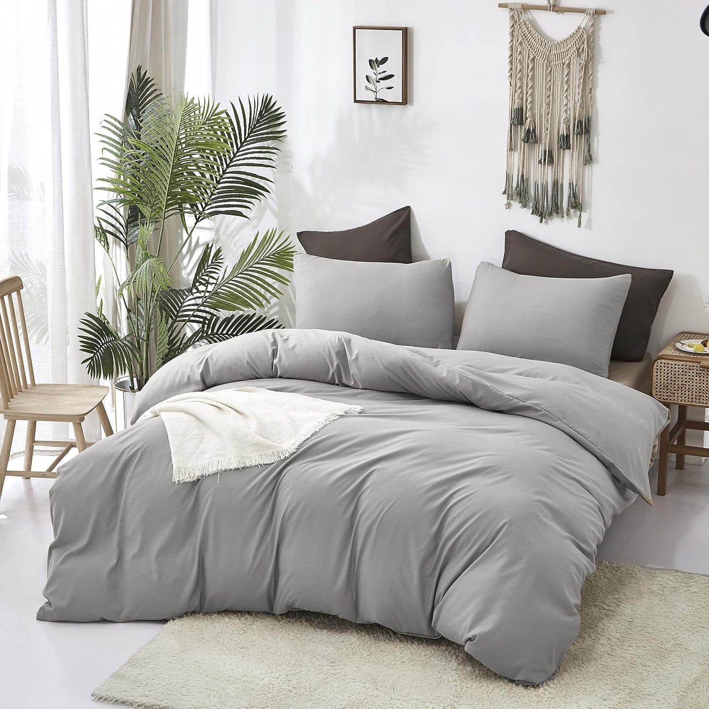 Cottonight Silver Grey Comforter Sets King Light Grey Bedding Comforter Set Pale Grey Color Blanket Quilts Soft Breathable Durable Bedding Comforter Sets
