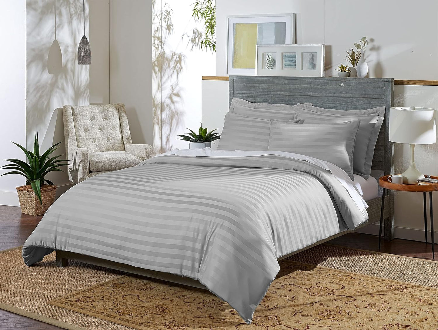 Pure Bamboo King Duvet Cover, 3 Piece Set, Genuine 100% Organic Viscose Derived from Bamboo, Luxuriously Soft and Cooling, 2 Pillowcases (King, Jacquard Silver)