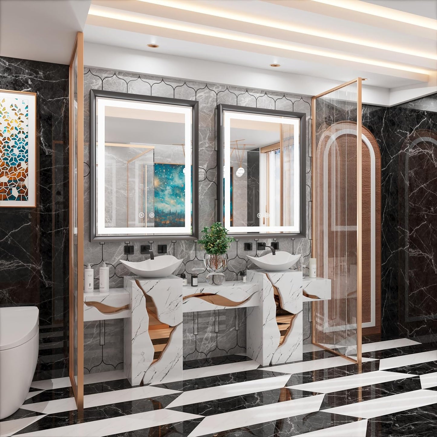 28x36 Inch LED Mirror for Bathroom, 3 Color Temperatures (3000K/4500K/6000K), Anti-Fog, Dimmable Lights, Memory Function, Matte Black Aluminum Frame