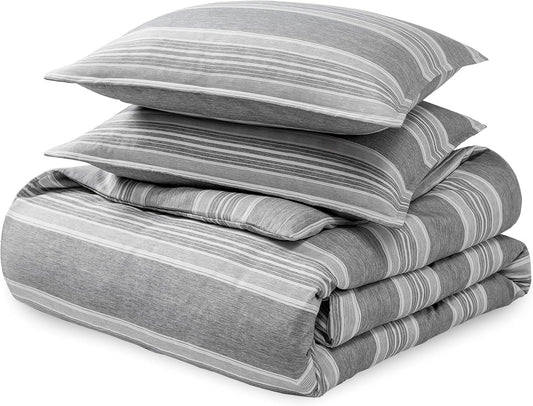 Bare Home Bedding Duvet Cover Queen Size - Premium 1800 Super Soft Collection - Lightweight, Duvet Cover - Soft Textured Bedding (Queen, Stripe - Heathered Charcoal)