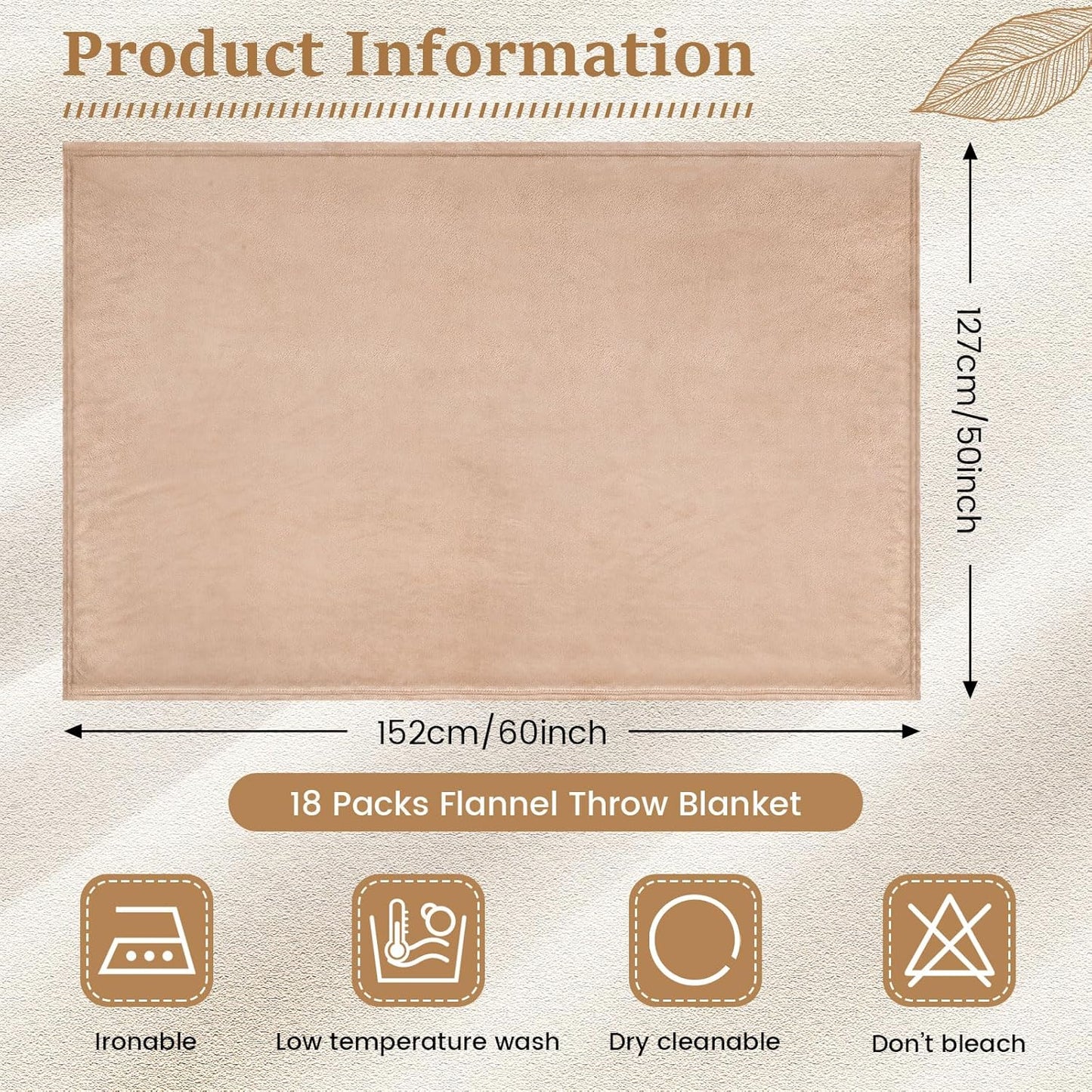 18 Pieces Fleece Blankets Bulk for Wedding 50 x 60 Inch Soft Lightweight Flannel Throw Blankets Bulk for Wedding Guests Home Outdoor Couch Sofa Bed Gifts(Camel)