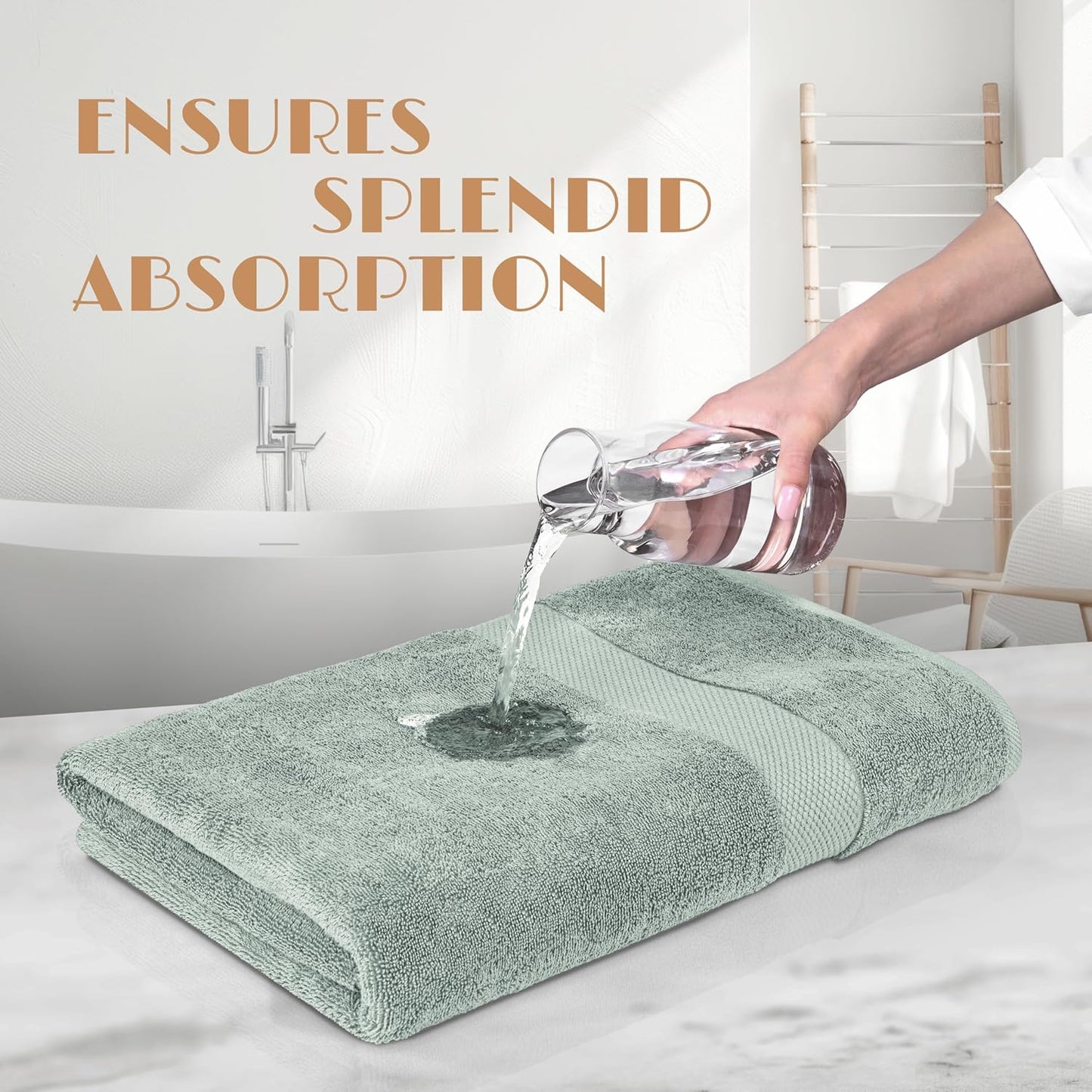 White Classic Green Bath Towels 27x54 Inch, Cotton Towel Set for Bathroom, Hotel, Gym, Spa, Soft Extra Absorbent Quick Dry 4 Pack