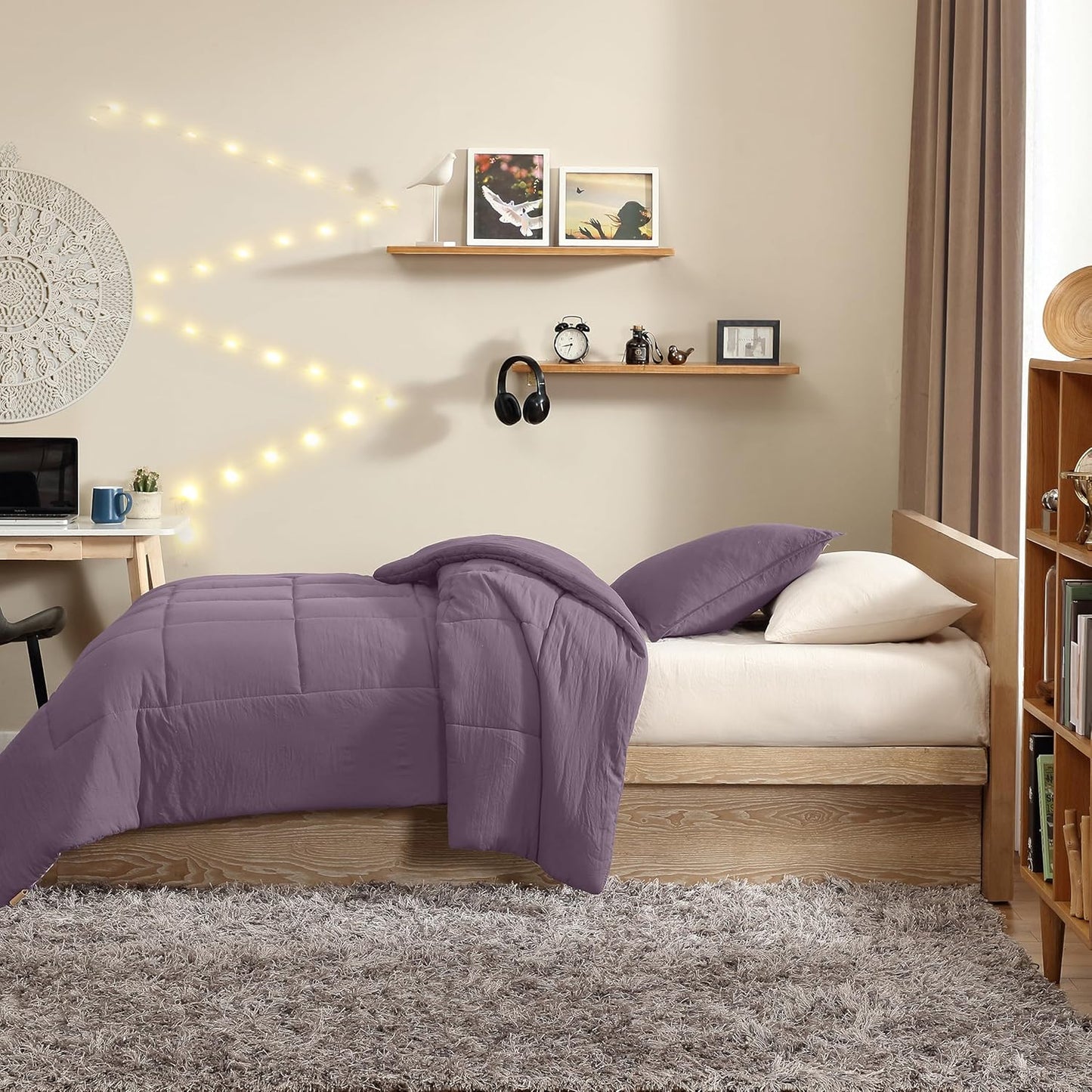 UGG Leonora Comforter Set with 1 Pillow Sham Lightweight Down Alternative Blanket All Season Washable and Hypoallergenic Bedding for College Apartment or Dorm Essentials, Twin/Twin XL, Purple Shadow