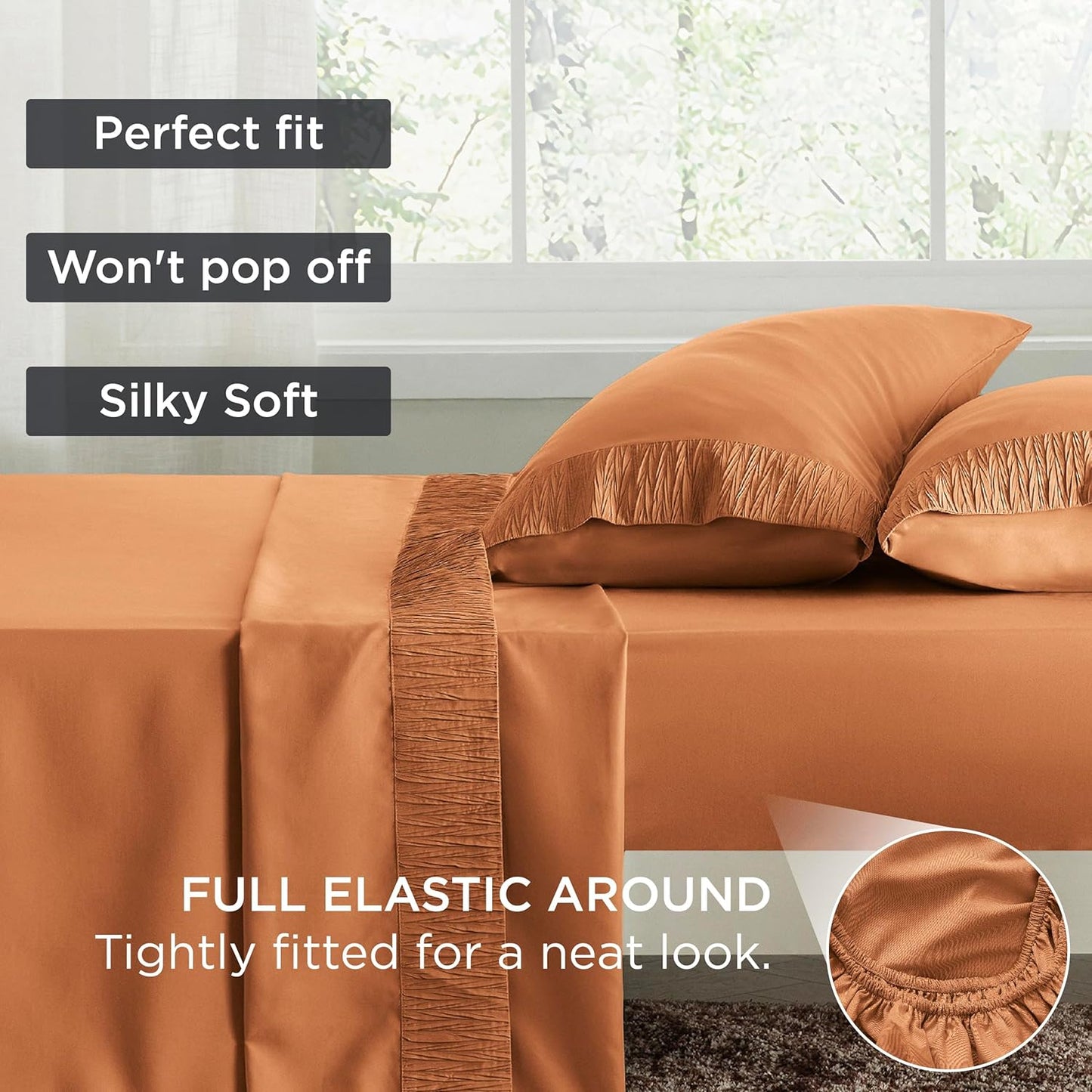 Bedsure King Size Sheets Set - 4 Pieces Soft King Sheets - Breathable & Cooling - Hotel Luxury - Easy Care Polyester Microfiber Bedding for Women, Men, Dusty Orange