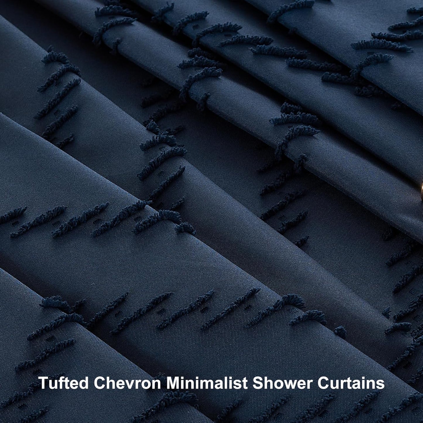 Extra Long Boho Navy Blue Shower Curtain, Woven Fabric Shower Curtain, 72 x 96, Tufted Striped Modern Chic Textured Cloth Shower Curtains Minimalist Bathroom Decor