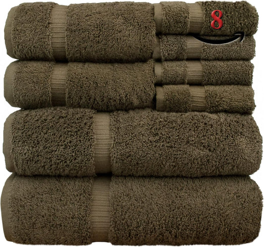BC BARE COTTON Luxury Hotel & Spa Quality, Highly Absorbent 100% Turkish Cotton, 750+ GSM, Eco Friendly Towel, Bathroom and Kitchen Dobby Border Towels(8 Piece, Cocoa)