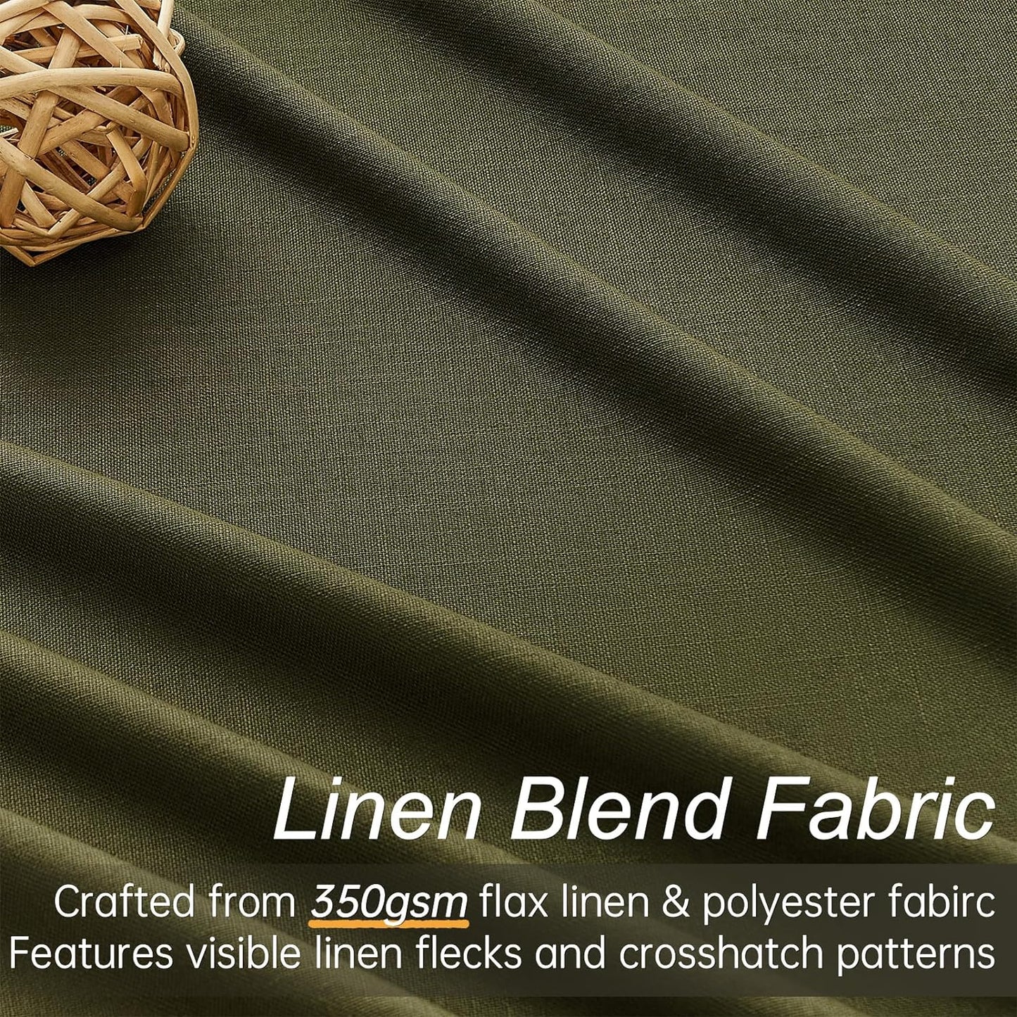 Topfinel Olive Green 102 Inches Long Custom Blackout Linen Curtains, Pinch Pleated Noise Cancelling Curtains with Pin Hooks for Traverse Rods, Viral Drapes 2 Panels for Living Room Master Bedroom