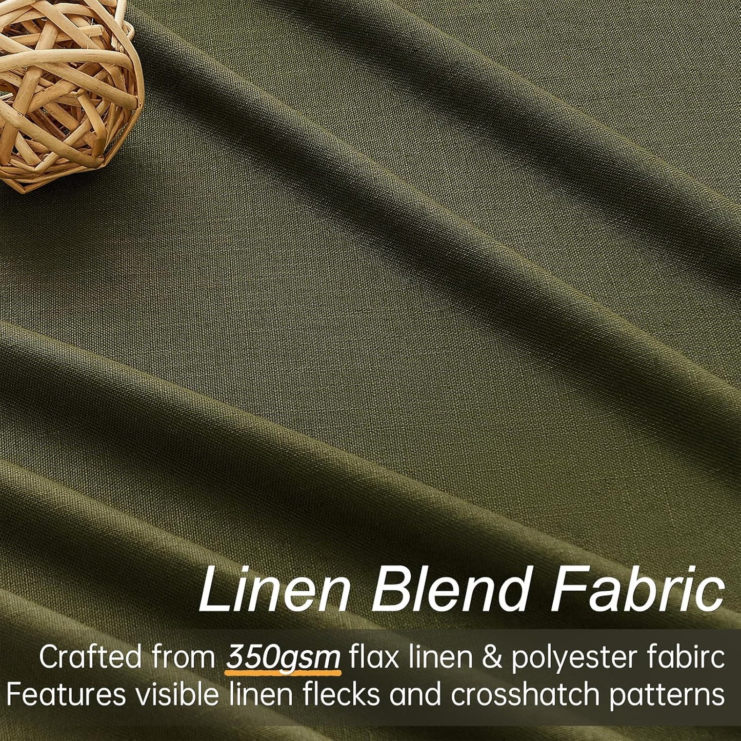 Topfinel Olive Green Linen Blackout Curtains 96 Inches Long, 100% Blackout Pinch Pleated Dark Green Boho Soundproof Track Back Tab Drapes with Hooks Rings for Living Room Bedroom Sliding Door