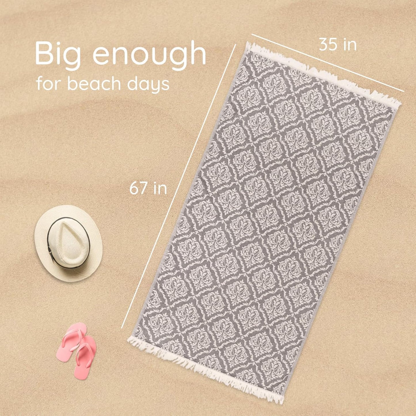 Premium Turkish Beach Towel – 35"x67" – 100% Cotton – Quick Dry Towel & Sand Free – Renaissance Black – Ideal for Travel & Pool