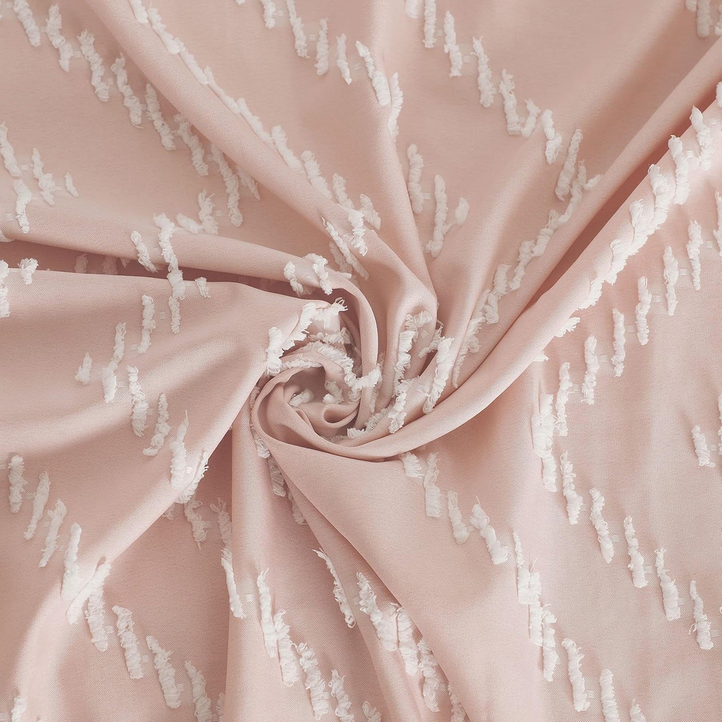 Extra Long Pink Boho Shower Curtain with White Tassel, Woven Fabric 84 in Shower Curtain, Tufted Chevron Striped, 72 x 84, Modern Chic Textured Minimalist Cute Shower Curtain for Bathroom