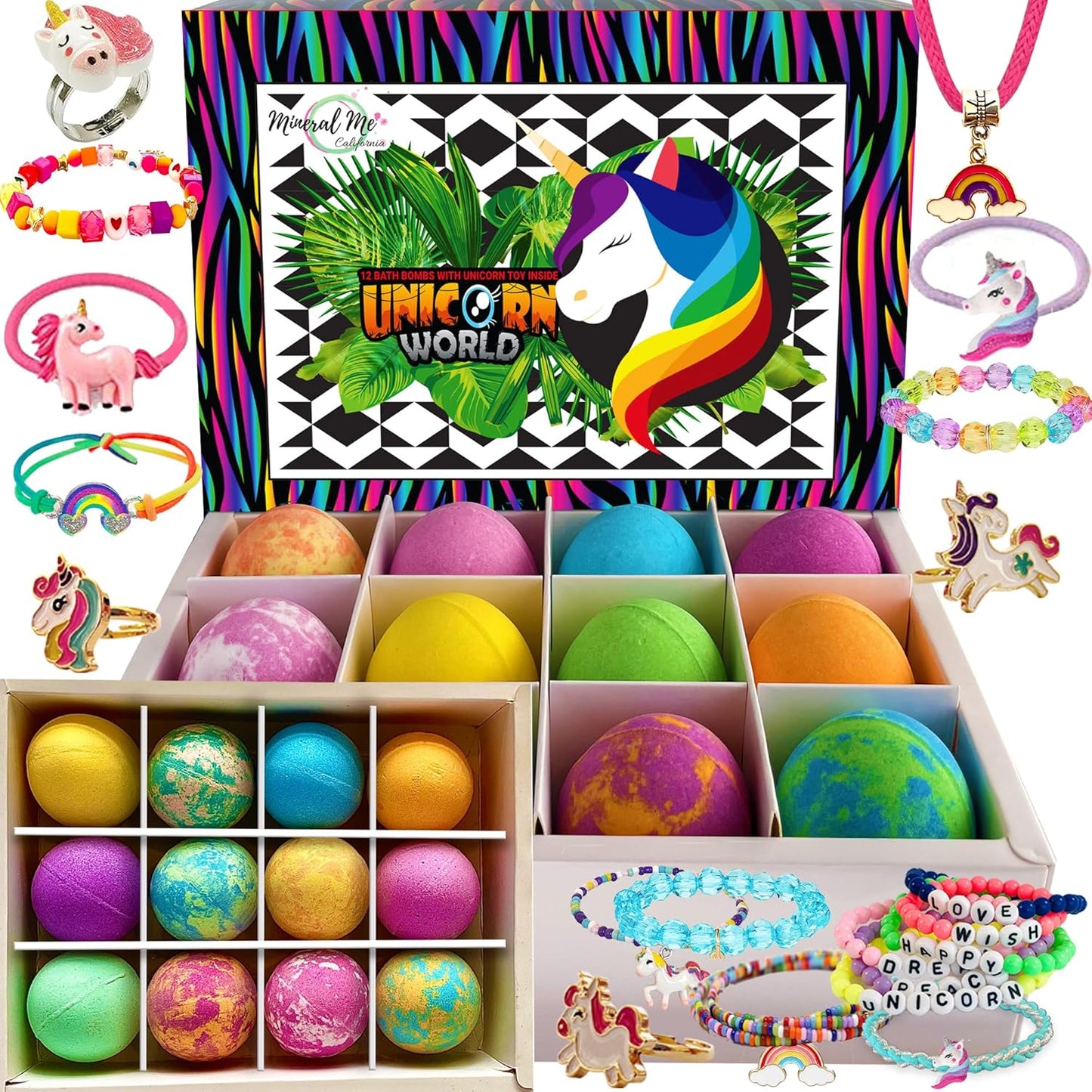 Unicorn Bath Bombs for Girls with Jewelry Inside - Organic Bath Bombs for Kids with Surprise, Natural, Skin Moisturizing BathBombs, Rainbow Bubble Bath. Stocking Stuffers Christmas Gifts for Girls