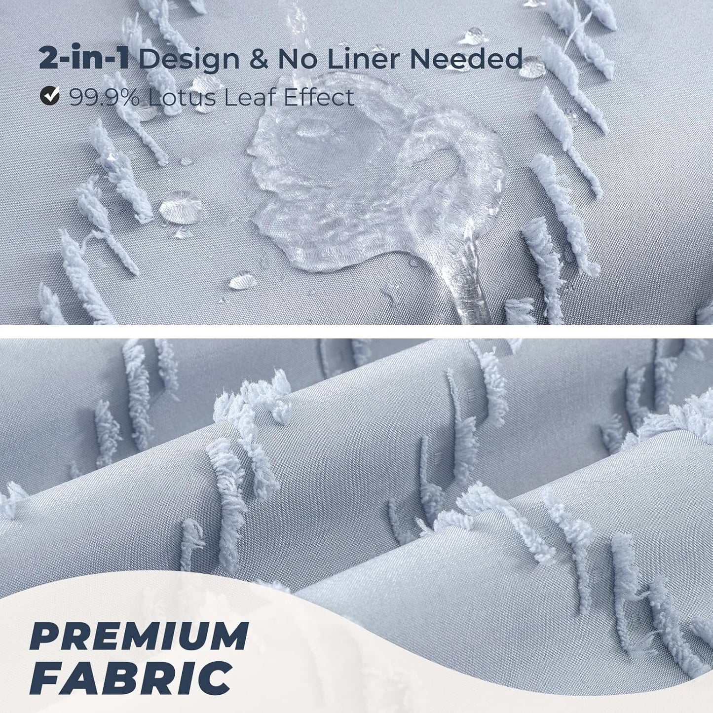 78inches Long Light Blue Boho Fabric Shower Curtain Tufted Chevron Striped Textured Cloth Curtains for Bathroom, Fog Blue