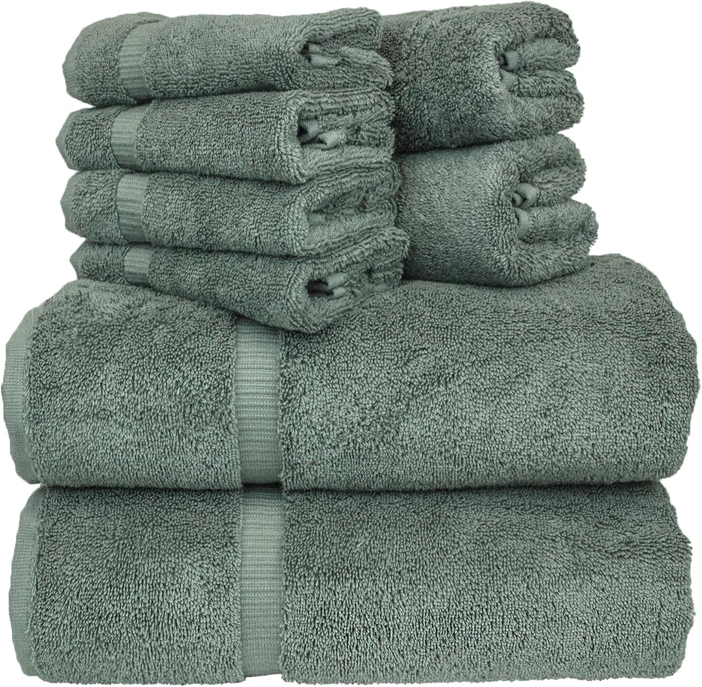 BC BARE COTTON Luxury Hotel & Spa Quality Collection, Highly Absorbent & Quick Dry 100% Turkish Cotton, 750+ GSM, Eco Friendly Towel, Dobby Border Towels (8 Piece, Gray)