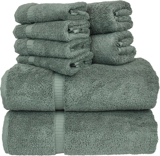 BC BARE COTTON Luxury Hotel & Spa Quality Collection, Highly Absorbent & Quick Dry 100% Turkish Cotton, 750+ GSM, Eco Friendly Towel, Dobby Border Towels (8 Piece, Gray)