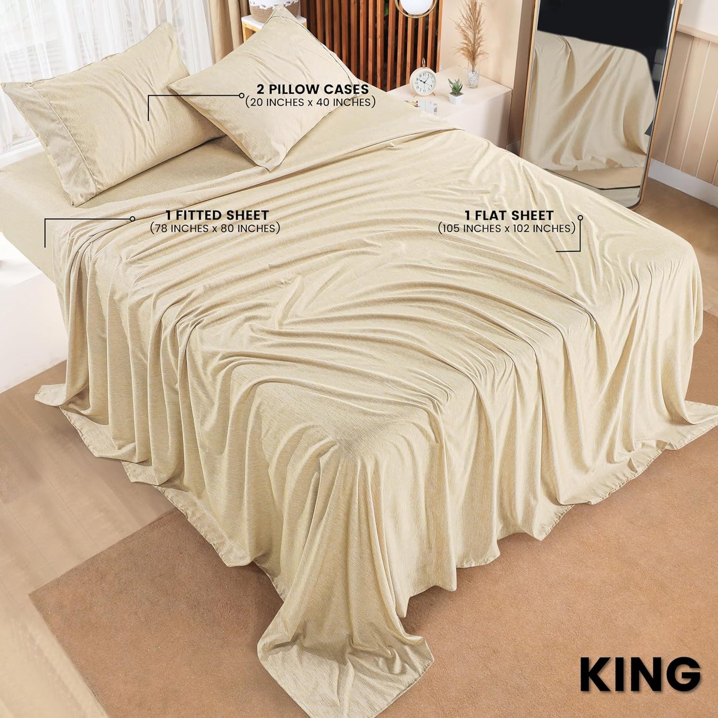 Utopia Bedding King Sheet Set – 4 Piece Bed Sheets for King Size Bed, Soft and Breathable Microfiber, Includes 1 Fitted Sheet, 1 Flat Sheet and 2 Pillowcases (Heather Oatmeal)