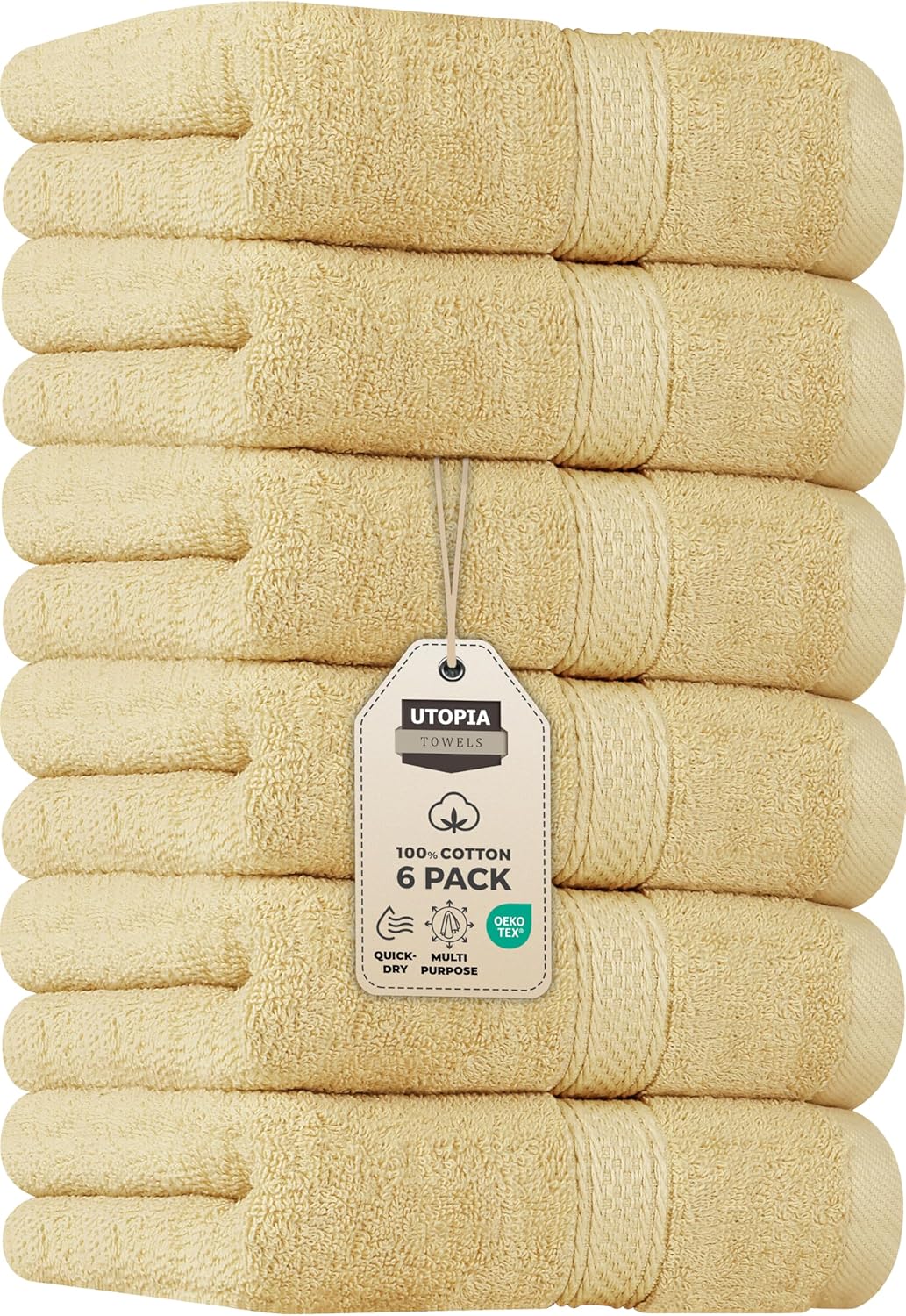 Utopia Towels 6 Pack Premium Hand Towels Set, 16 by 28 inches, 100% Ring Spun Cotton, Ultra Soft and Highly Absorbent 600GSM Towels for Bathroom, Gym, Shower, Hotel, and Spa, Beige