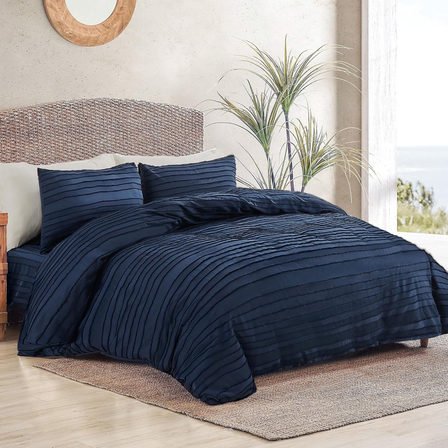 NEXHOME PRO Duvet Cover King Size, Navy 3 Pieces Boho Tufted Duvet Cover Set, Soft and Lightweight Microfiber Comforter Cover Set for All Season (Navy King, 104 x 90)-No Comforter