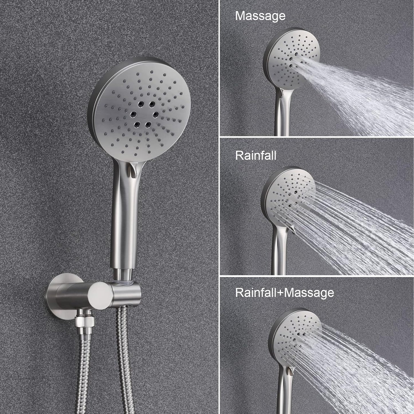 Iriber Shower System Wall Mounted Shower Faucet Mixer Set with Luxury High Pressure Shower head and 3-Setting Handheld, Bathroom Shower Trim Kit Contain Pressure Balance Valve, Brushed Nickel