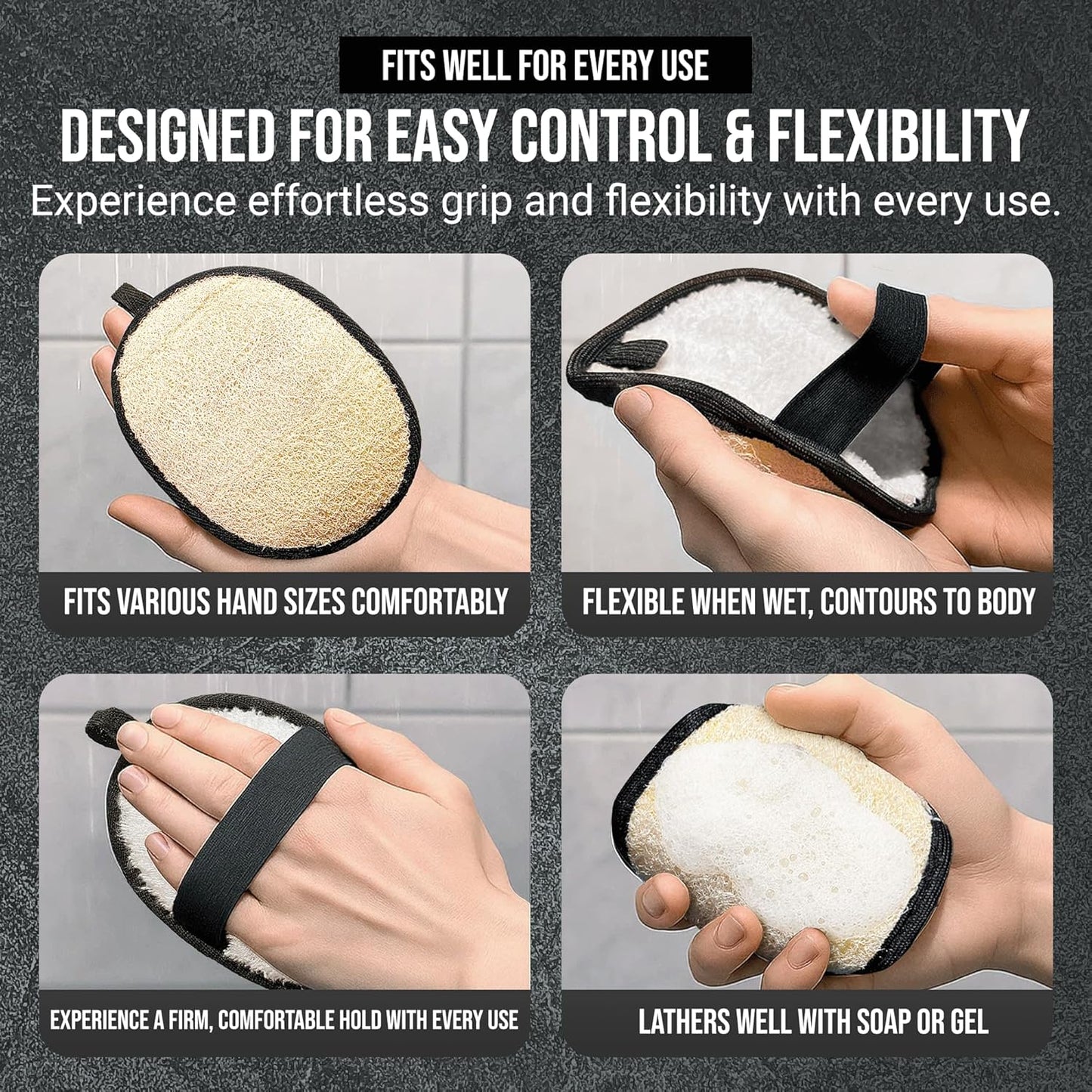 CraftsOfEgypt Natural Loofah Body Scrubber for Men, 2PCS Black & White Set – Egyptian Luffa Sponge Exfoliator for Shower, Bath & Body Care, Durable Men's Hygiene Pad, Gentle Skin Exfoliating Tool