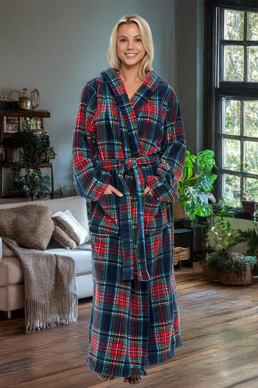 Alexander Del Rossa Womens Robe, Long Plush Bathrobe with Hood, Hooded Robes for Women Plus Size Bath Robe