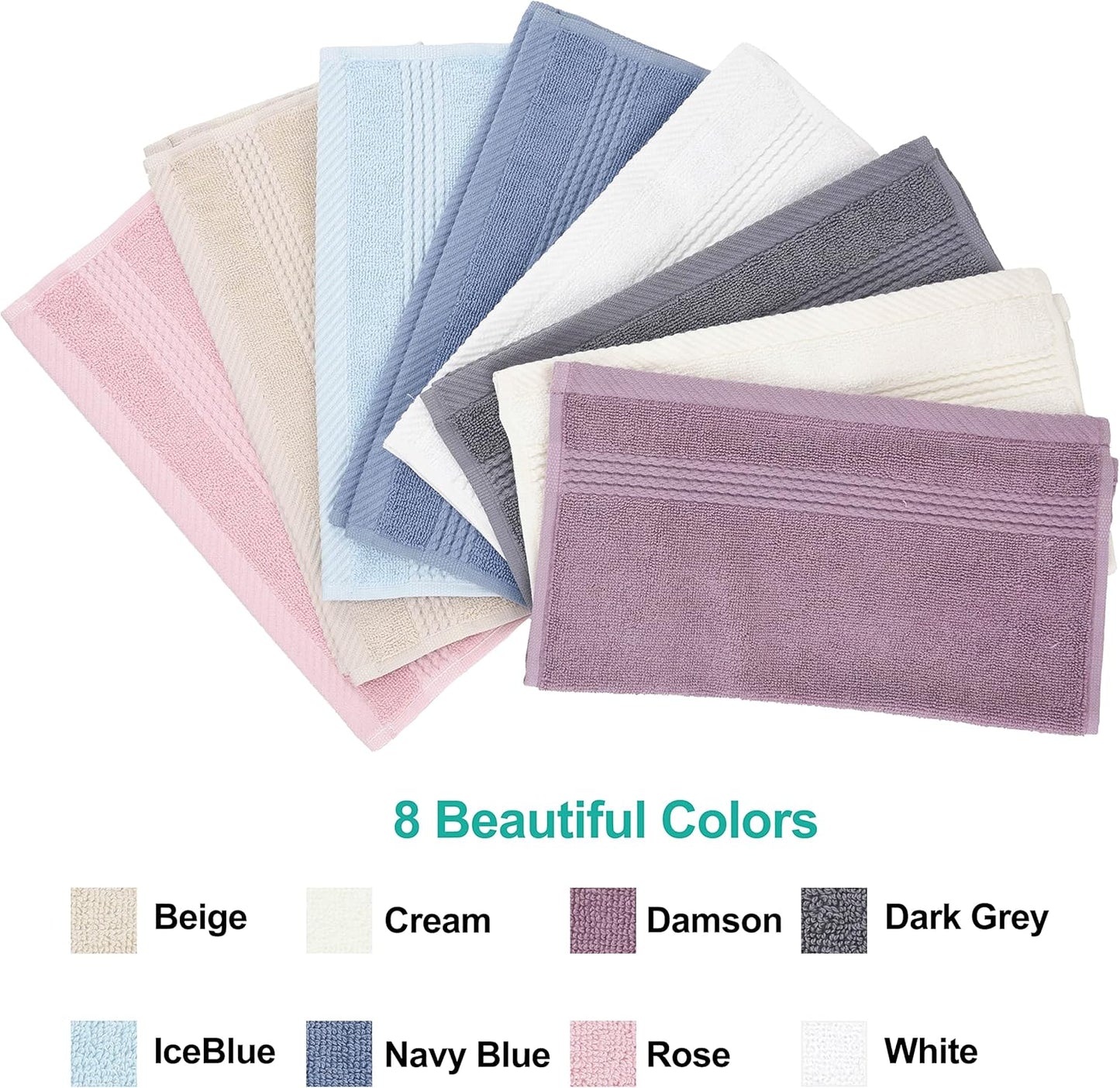 EastNBlue Lara 100% Turkish Cotton Washcloths 4 Pack, Extra Soft & Absorbent Wash Cloths for Face & Body (12" x 12"), Terry Cloth, Small Hand Towels for Bathroom, Navy Blue