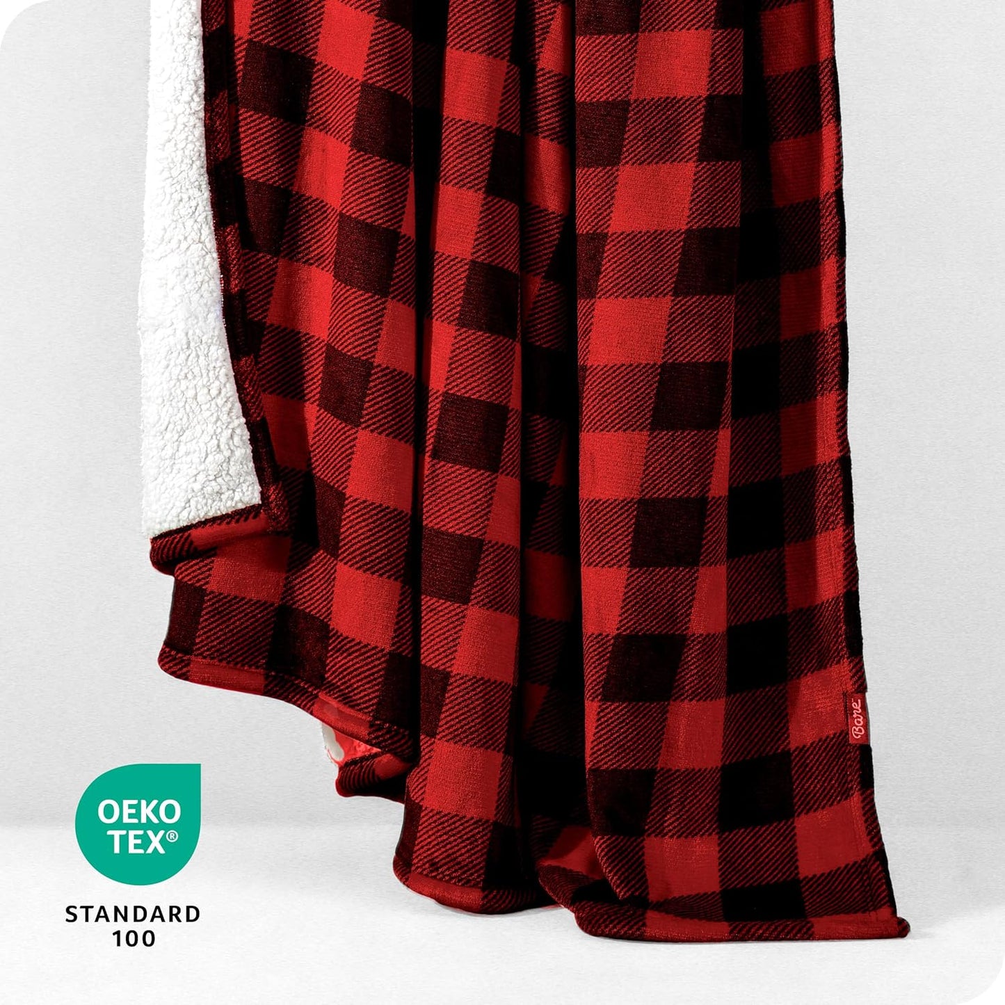 Bare Home Sherpa Fleece Blanket - Full/Queen Size - Blanket for Bed, Sofa, and Couch - Warm & Lightweight - Fluffy & Soft - Reversible (Full/Queen, Buffalo Plaid - Red/Black)