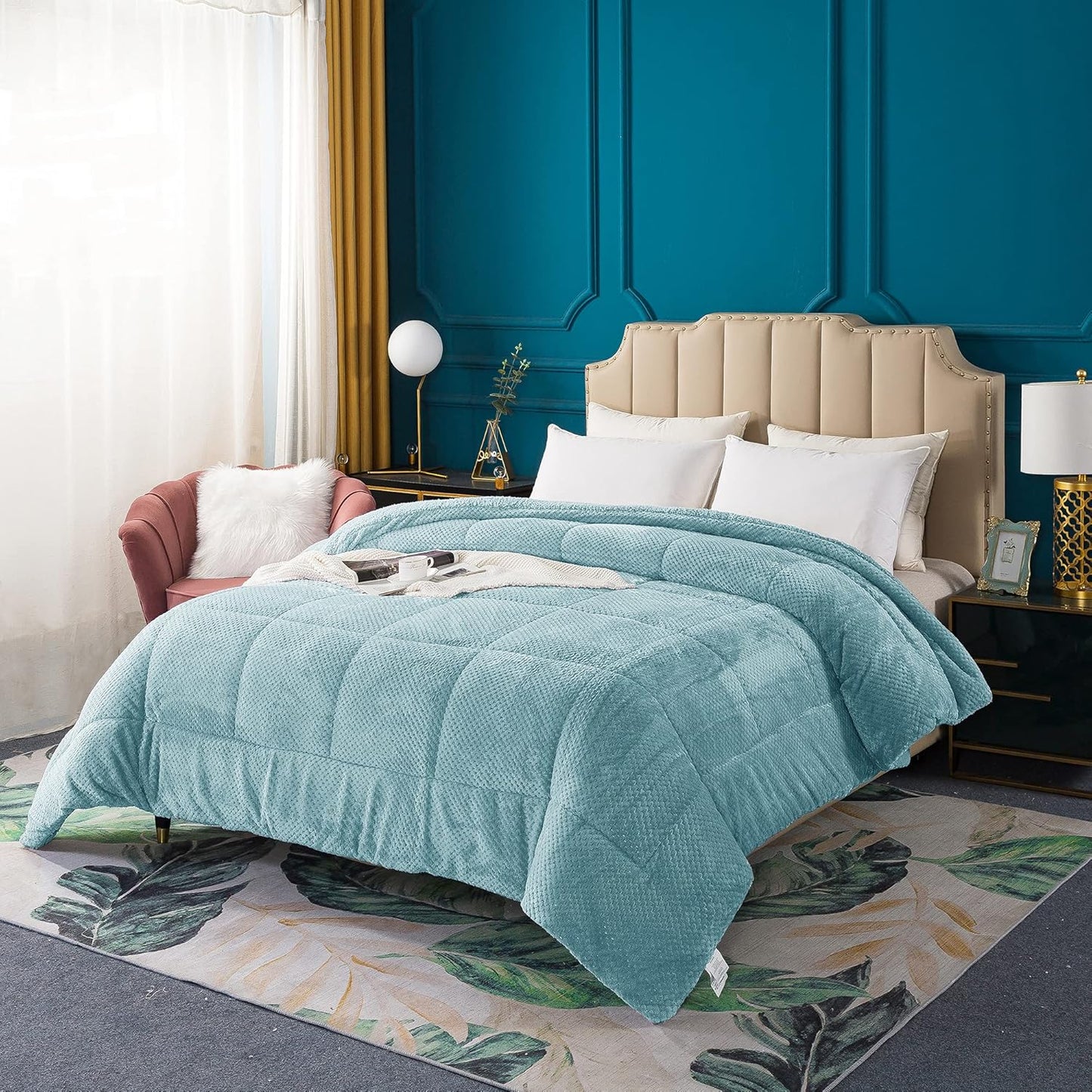 KASENTEX Super Ultra Soft Luxury Plush Sherpa Comforter, Cozy Reversible Faux Fur Machine Washable Bedding, Cloud Blue, Twin/Twin XL Size