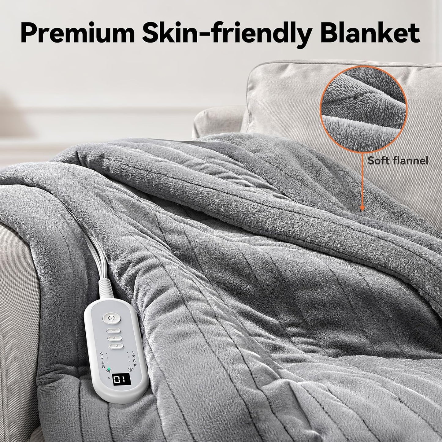 Heated Blanket Queen, Dual Control Electric Blanket, Ultra Soft Flannel, Consistent & Even Heating with 8 Heat Levels & 10 Hours Auto Off, Overheat Protection, Warm Gifts for Grandm (84"x90")