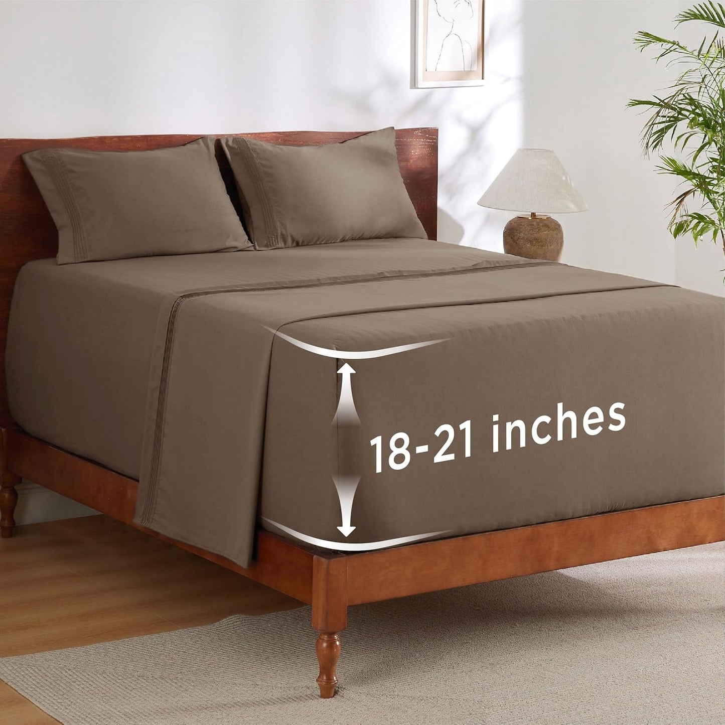 Bedsure Deep Pocket Queen Sheets Set - Fits Mattresses Up to 21 Inches Thick - 4 Piece GentleSoft Bed Sheets, Moisture Wicking, Soft & Cooling Bedsheet & Pillowcases, Easy & Secure Fit, Light Brown